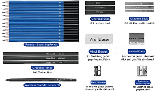 ToneGrip Conjunto de lápis de desenho e esboço, 26 peças, conjunto profissional de arte de grafite p
