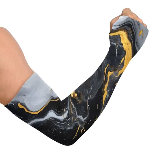 Cooling Arm Sleeves for Men Women UV Sun Protection Arm Covers Marble Black Gold Compression Sleeves Sports Football Golf Cycling