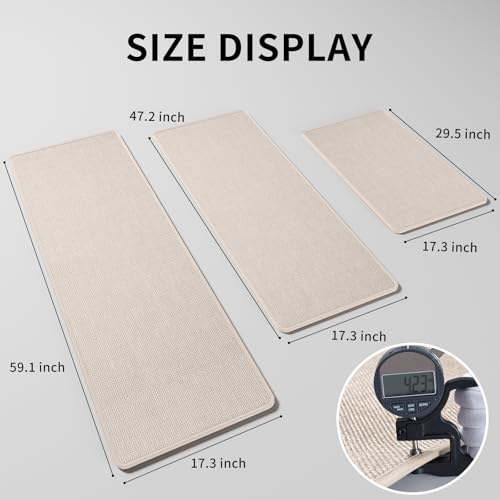 YDKGL Kitchen Mats for Floor, Super Absorbent Kitchen Rugs Non Slip Washable, Soft Imitation Linen Braided Kitchen Runner Rug, Standing Mat Kitchen Sink Mat, Easy to Clean, Beige 17x30