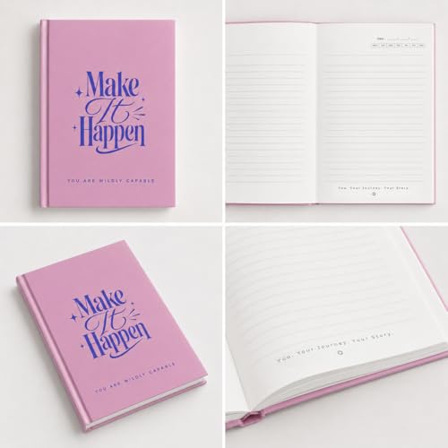 Image of Make It Happen A5 Diary Notebook for Women and Girls, Pink Hardbound, 200 Ruled Pages 90 GSM, Motivational Diary for Office and Gifting