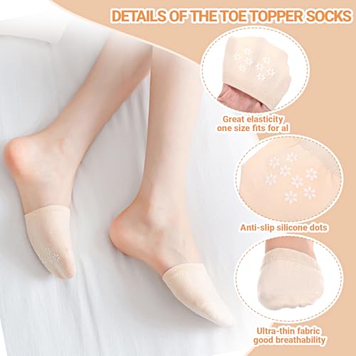 3 Pairs Half Socks for Women, No Show Toe Topper Sock, Invisible Non-Skid Half Seamless Mule Socks for Mules (Ladies Size 7-11, White, Black, Skin)3