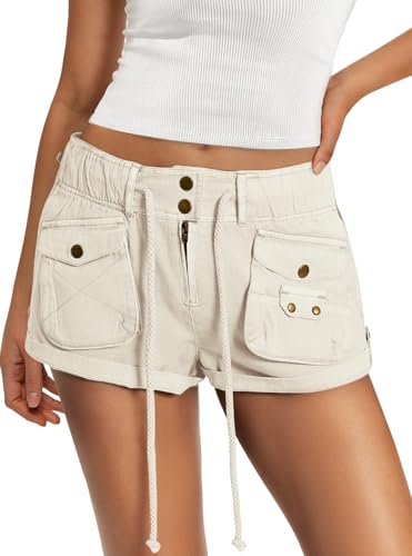 Panadila Womens Cargo Shorts Drawstring Low Rise Mini Shorts Y2k