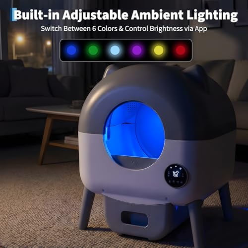 Lettiera Gatto Autopulente, Lettiera Automatica Per Gatti 76L, Sensori Di Sicurezza, Anti Trappola, Antiodore, 6 Luci Ambiente, Controllo App 2.4 Ghz, Pulizia Facile, Ldeale Per Multi Gatti - 5