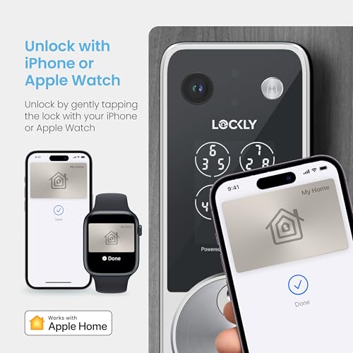 Image of Lockly Vision Zeno Smart Lock with Video Doorbell Camera, Fingerprint Keyless Entry with Apple Home Key, Wi-Fi Deadbolt for Front Door, PIN Genie Keypad, App Remote Control, 2 Rechargeable Batteries