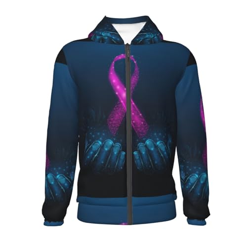 Pink Ribbon Awareness Kid Hoodies Boys Zip Up Sweatshirts Girls Pullover with Pocket2