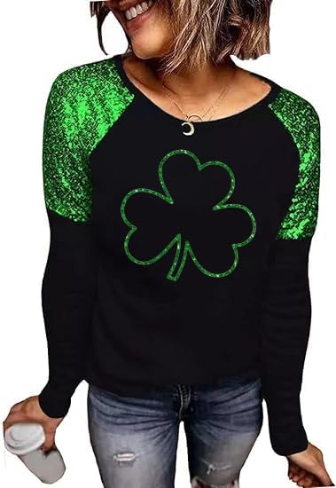 St. Patrick's Day Shirts for Women Long Sleeve Lucky Irish Shamrock Clover Graphic Tees Spring Casual Tops