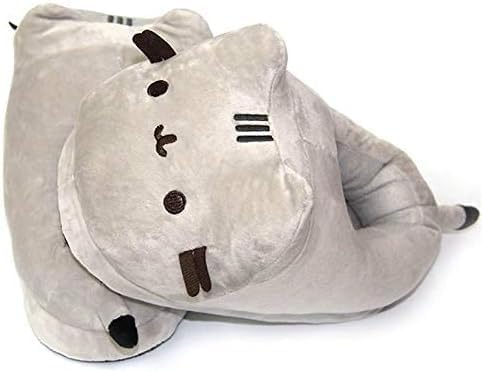 Plush Cat House Slippers, Soft Indoor Winter Footwear, Gray Cartoon Design, Unisex Size 6.5-102