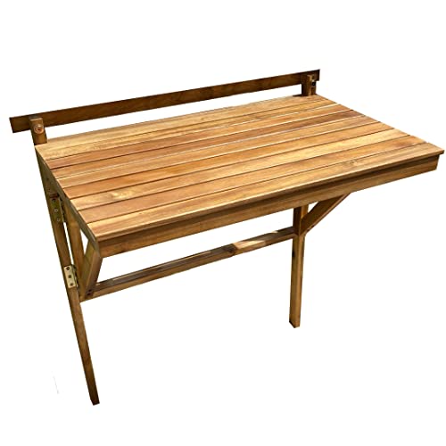 Patio Wise Outdoor Folding Balcony Table, Foldable Acacia Wood Deck Bar, Portable Apartment, Balcony, Railing, & Porch Furniture, 27-Inches W X 15 3/4-Inches D X 31.97-Inches H, Teak #TOP13