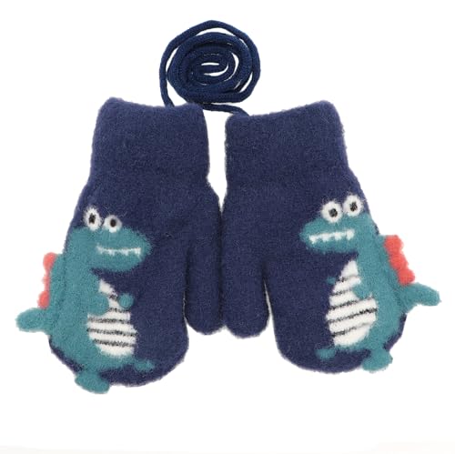Newfancy Toddler Boys Girls Dinosaur Winter Warm Knit Mittens with String Kids Baby Soft Thick Fleece Lined Gloves2