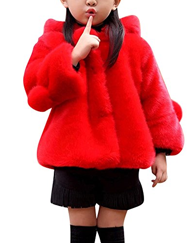 Niña Ropa Chaqueta Piel Sintética De Manga Larga Outerwear Abrigo con Capucha Rojo 140CM