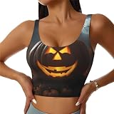 Sujetador deportivo de Halloween con estampado de calabaza fantasma para mujer, brasier deportivo de línea larga para yoga, entrenamiento y correr, Negro -, Medium