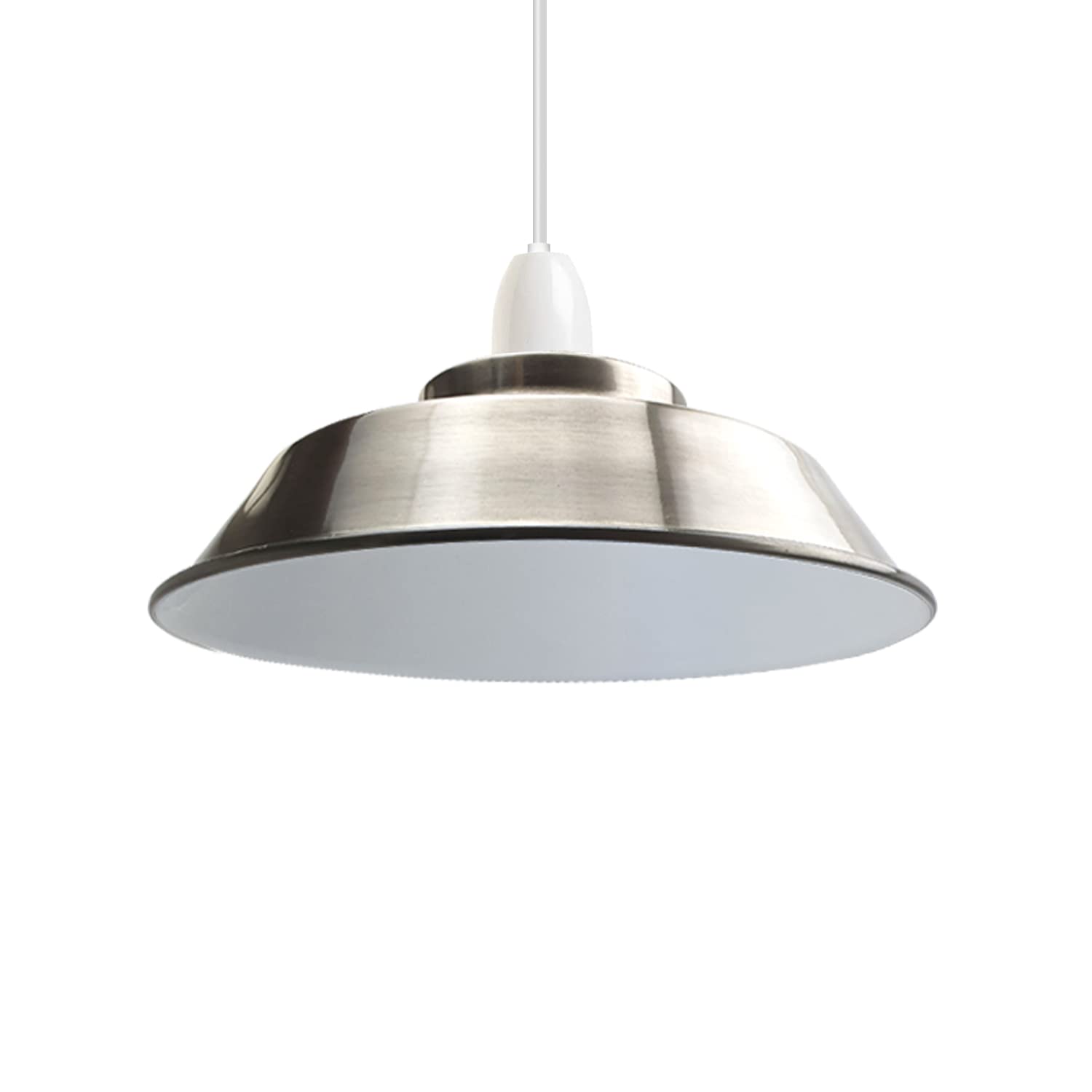Satin Nickel 22cm Metal Bowl Shape 4cm Top Hole Lampshade for Pendant Light Replacement Living Room, Bedroom