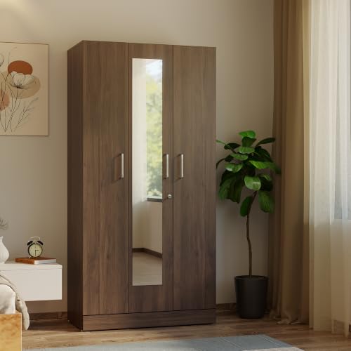 Image of Wakefit Wardrobe for Bedroom | 1 Yr Warranty | Cupboard for Bedroom, Almirah, Wooden Wardrobe, Multi-Shelves Storage with Mirror, Density:680-750 kg /m, Free Installation from Brand (Twill - CW)