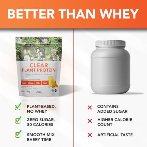 Image of PlantFusion Vegan Clear Protein Powder with Pea Protein Peptides - 20g Fast-Absorbing in Water, 90 Calories, Zero Sugar, Premium Alternative to Clear Whey - 16 oz