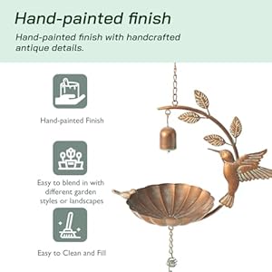Glitzhome 25 H Metal Wild Bird Feeder Faux Copper Patina Finish Hummingbird Hanging Birdfeeder Attract Wild Birds for Garden Deck Yard Backyard Porch Decor