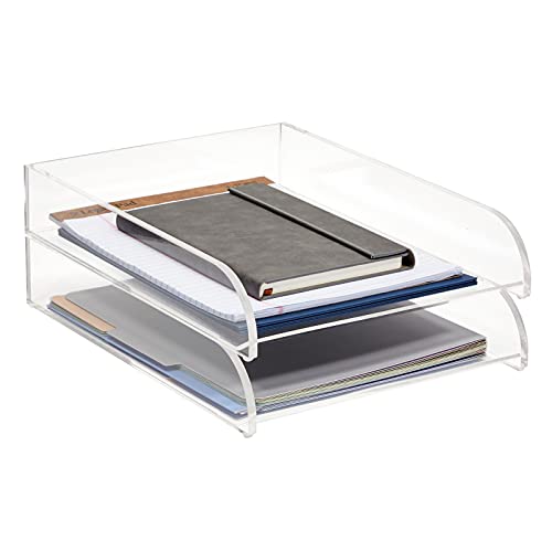 Double Acrylic Letter Tray, Stackable 2 Tier File Organizer for Paper Document Office Desktop