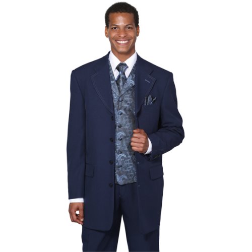 Single Breasted,Double Vent, Fashion Suit with Vest, Tie & Hankie