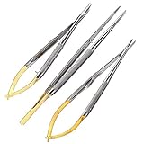 SurgicalOnline 3 Castroviejo Micro Forceps/Scissors Needle Holder Curved TC Forceps Dental Eye Set...