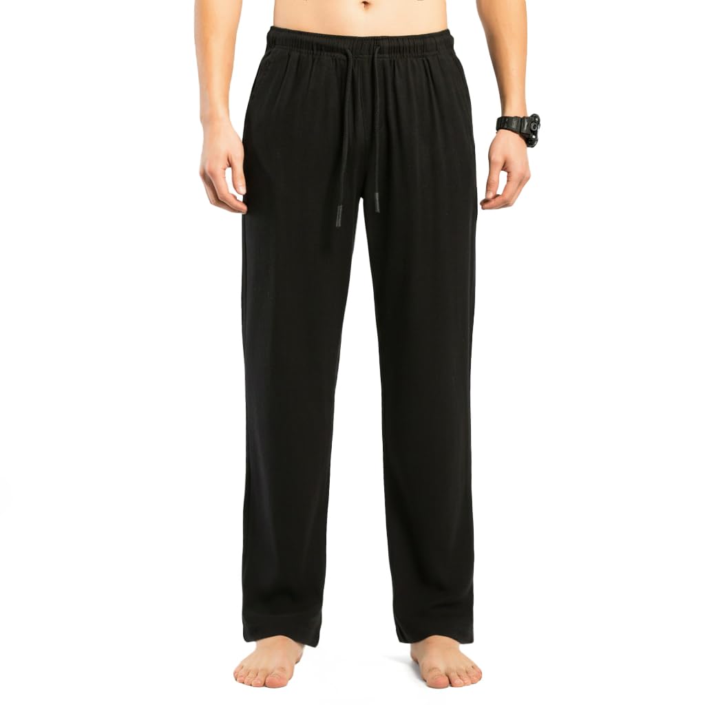 TONY BACKER Pantaloni Uomo Lino Estivi Tasche Coulisse Elasticizzata Casual Spiaggia Yoga P2711
