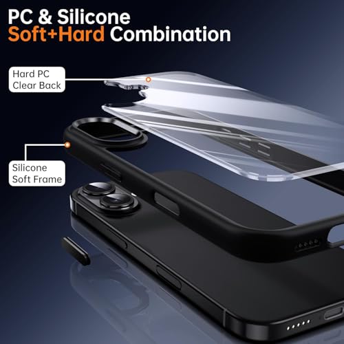 Image of ClearBlack Transparent Back Cover for iPhone 17, Anti-Yellow Clear Polycarbonate Hard Back with Black TPU Bumper, Shockproof Hybrid Case, Anti-Scratch 360 Degree Protection Mobile Cover