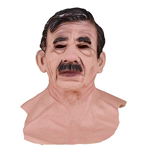 Realistic Old Man Mask Latex Scary Human Wrinkle Face Halloween Mask Costume Party (Black hair and beard)