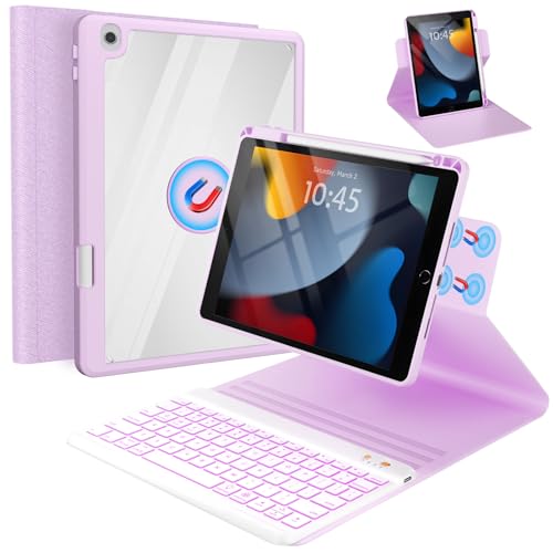 OYEEICE Funda con teclado giratorio anticaída para iPad de 9ª/8ª/7ª generación de 10.2 pulgadas, teclado ampliado para iPad Pro 10.5/iPad Air de 3ª generación (morado, estilo giratorio de 360°)