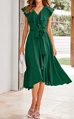 Image of PRETTYGARDEN Women's 2023 Summer Wrap Maxi Dress Casual Boho Deep V Neck Short Sleeve Ruffle Hem Split Beach Long Dresses