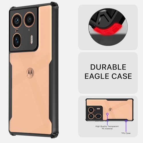 Image of Pikkme Moto Edge 50 Ultra 5G Back Cover | Crystal Clear Transparent Back | Ultra Hyrbid | Full Camera Protection | Raised Edge | Bumper Back Case (Black)