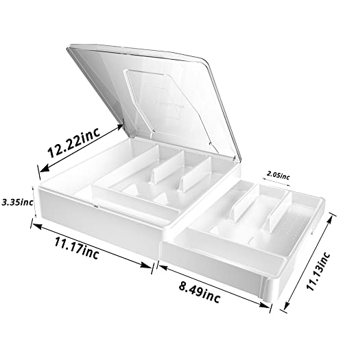 Kurberson Double Layer Silverware Tray with Lid, Drawer Organizer for Utensil Tray, Cutlery Storage Holder with Cover, White - Image 5