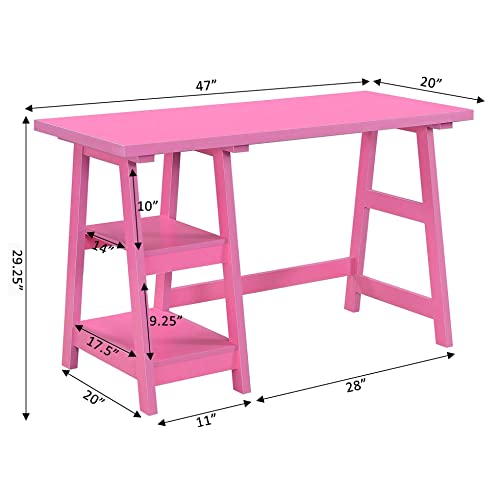 Convenience Concepts Designs2Go Trestle Desk With Shelves, Pink #TOP2