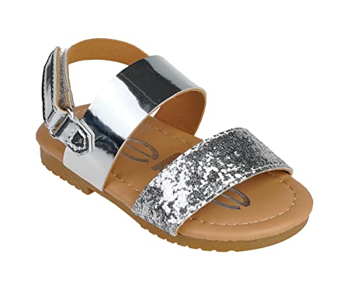 bebe Girl's Sparkly and Strappy Glitter Leatherette Flat Sandals with Adjustable Strap (Toddler/Little Kid)2