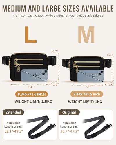 capolo fanny packs for women fashion waist packs bag with adjustable strap and 4 zipper pockets waterproof everywhere crossbody belt bag for workout running travellingblack