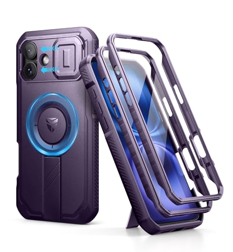 Image of Dexnor for iPhone 16 Plus Case with Slide Camera Cover&Adjustable Kickstand & Built-in Screen Protector,Compatible Wireless Charging Shockproof Heavy-Duty Magnetic Protective Cover,Phantom Purple