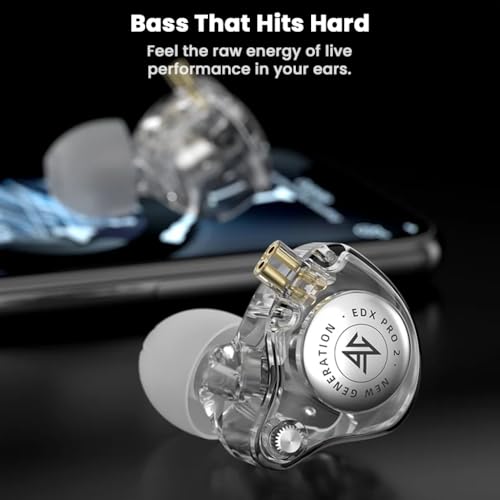 Image of KZ EDX Pro 2 in-Ear Monitor IEM Earphones with 10mm Dynamic Driver, Balanced Sound, Detachable Silver-Plated Cable with Type-C Plug, Metallic Faceplate, Comfortable Fit Wired IEM (Clear, Type-C,)