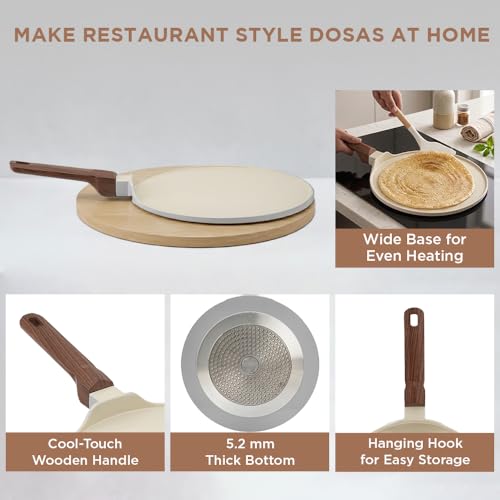 Image of Vinod Ceravit Ceramic Non Stick Dosa Tawa 27 cm | 100% Toxin Free | Tava for Dosa, Roti, Chapati & Uttapam | 5.2 mm Thick Bottom | PFAS & PFOA Free | Induction & Gas Compatible | Metal Spoon Friendly