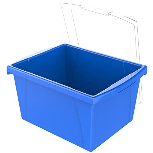 Image of Storex 4 Gallon Storage Bin with Lid - Plastic Classroom Organizer for Books and Supplies, Blue, 1-Pack (61412F06C)