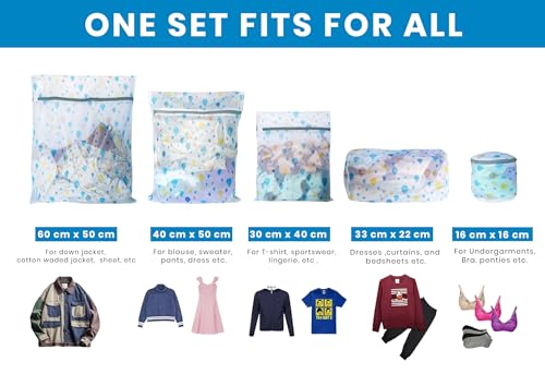 Yellow Weaves Clothes Washing Bags - Mesh Laundry Bag With Zipper for Delicates, 5 Sizes, Reusable for Underwear, Tops, Socks, Pants, Sweaters, Bras and Baby Clothes, Blue