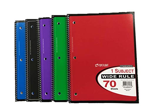 Carnet à spirales 1 sujet Top Flight grand format ligné 70 pages pour la rentrée scolaire en lot de 5