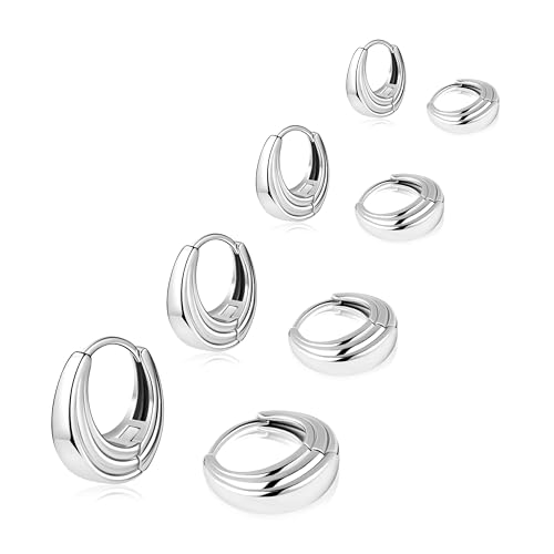 Image of Small Gold Huggie Hoop Earrings Set for Women Men Hypoallergenic 14K Plated Stack Cartilage Earrings, Sterling Silver Multiple Piercing Lightweight Mini Thin Cute Dainty Trendy Jewelry Gifts for Women