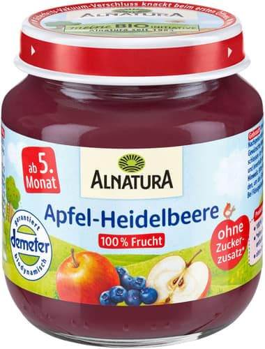 Alnatura Demeter Glaskost Apfel-Heidelbeere, 125 g