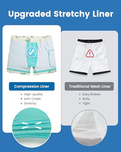 Image of maamgic 5inch Mens Swim Trunks with Compression Liner 2-in-1 Swimming Shorts Stretch Quick Dry with Zipper Pockets