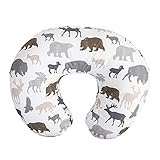 Boppy Nursing Pillow and Positioner—Original | Neutral Wildlife, Forest Animals on White | Breastfeeding, Bottle Feeding, Baby Support | With Removable Cotton Blend Cover | Awake-Time Support