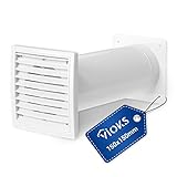 VIOKS Mauerdurchführung Rund Anschlusssystem Ausziehbar mit Teleskoprohr und Rückstauklappe 100mm Mauerkasten für Ablufttrocknern 100er Luftführungssystem