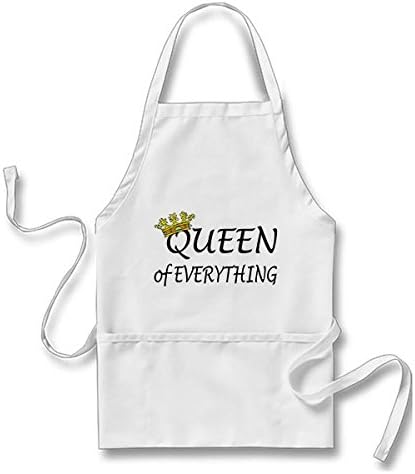 Starings - Delantal de cocina Queen of Everything para hombres y mujeres con bolsillos, color blanco