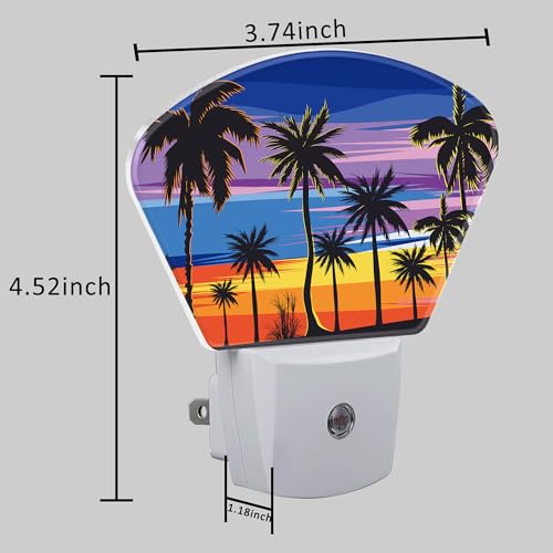 Image of Tropical Palm Tree Night Light Plug into Wall, Sunset Beach Night Light with Dusk to Dawn Sensor for Kid Girls Boys Women Men Bedroom, Hallway, Kitchen, Bathroom, Stairs Decor