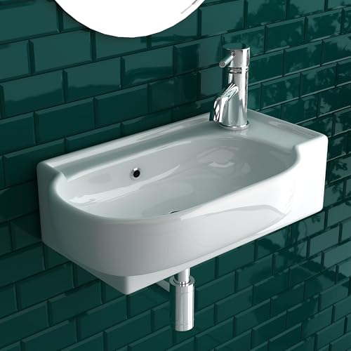Alpenberger Waschbecken Bad Waschtisch 45 cm Breit Eckig Oval | Handwaschbecken Kleines Waschbecken Gäste WC & Badezimmer | Hängewaschbecken für Waschplätze | Gästewaschbecken Schmal Mini waschbecken