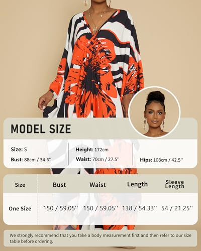 Image of Bsubseach Kaftan Dresses for Women Floral Print Plus Size Beach Cover Up