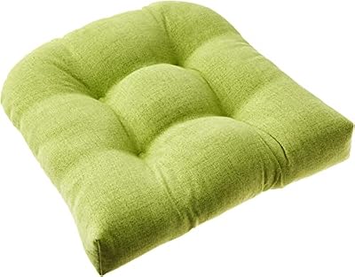 Pillow Perfect Pompeii Solid Indoor/Outdoor Wicker Patio Seat Cushion Reversible, Weather and Fade Resistant, Round Corner - 19" x 19", Green, 2 Count