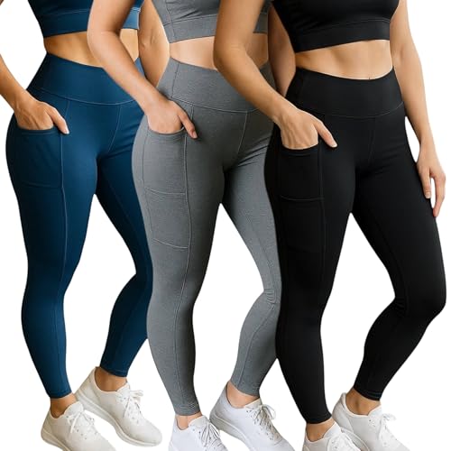 KIT 3 CALÇAS Legging LISA com BOLSO Leg Fitness Academia Corrida Cintura Alta 1059 (BR, Alfa, M, Regular, Regular, Neutro)