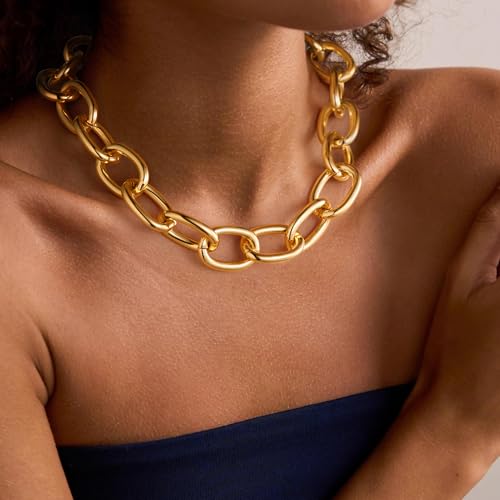 M MOOHAM Chunky Gold Choker Necklace for Women, 14K Gold Plated Thick Teardrop Beaded Ball Paperclip Snake Chain Necklaces for Women Bold Statement Collar Necklaces Trendy Jewelry Gifts for Women2